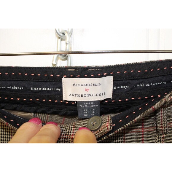 Anthropologie The Essential Slim Crop Pants Check Plaid Chino Office Size 12 - Picture 2 of 11